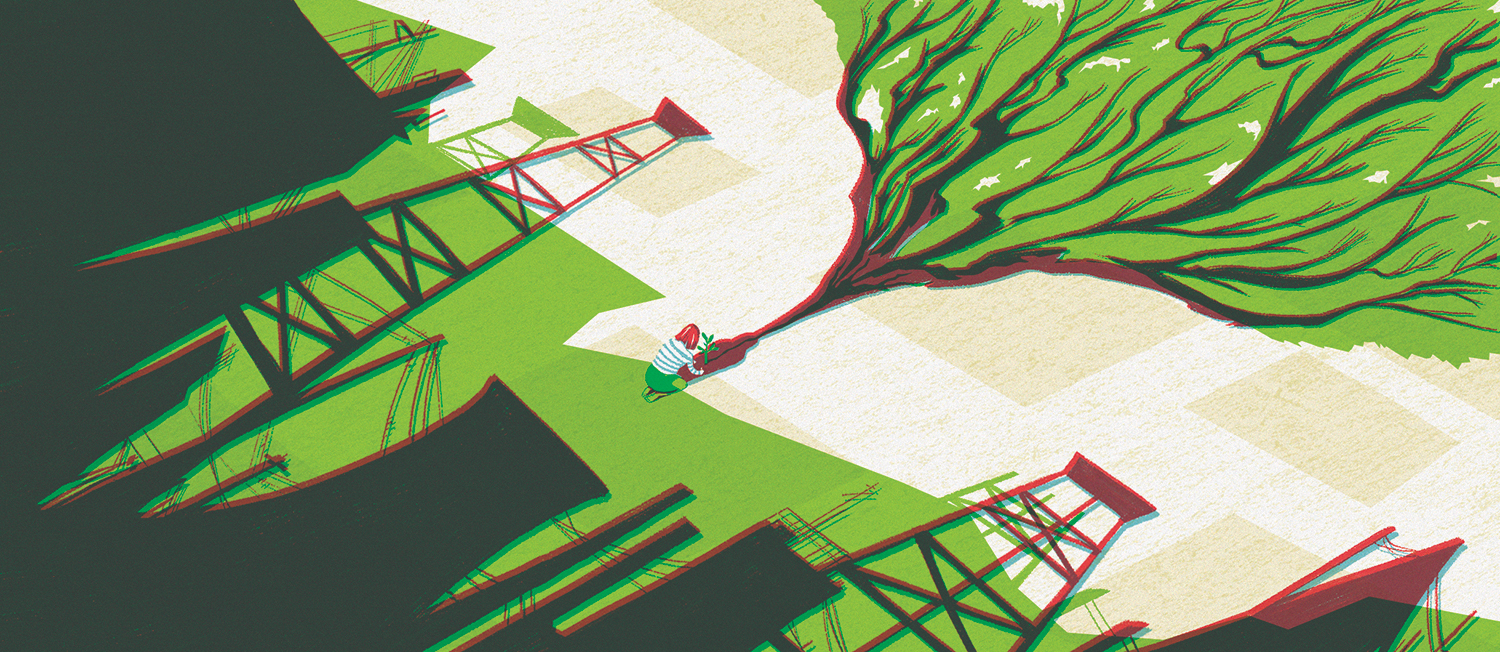 illustration of a woman planting a tree