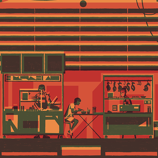 thumbnail of a man eating in a hawker building