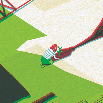 thumbnail of old woman in front of mirror with 3 nursing home staff workers around her