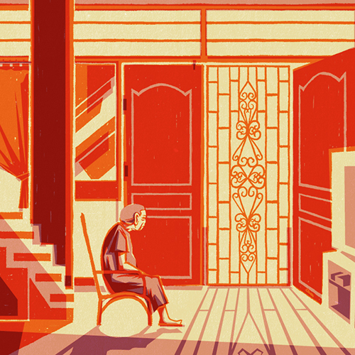 thumbnail of a lonely old woman looking towards the door